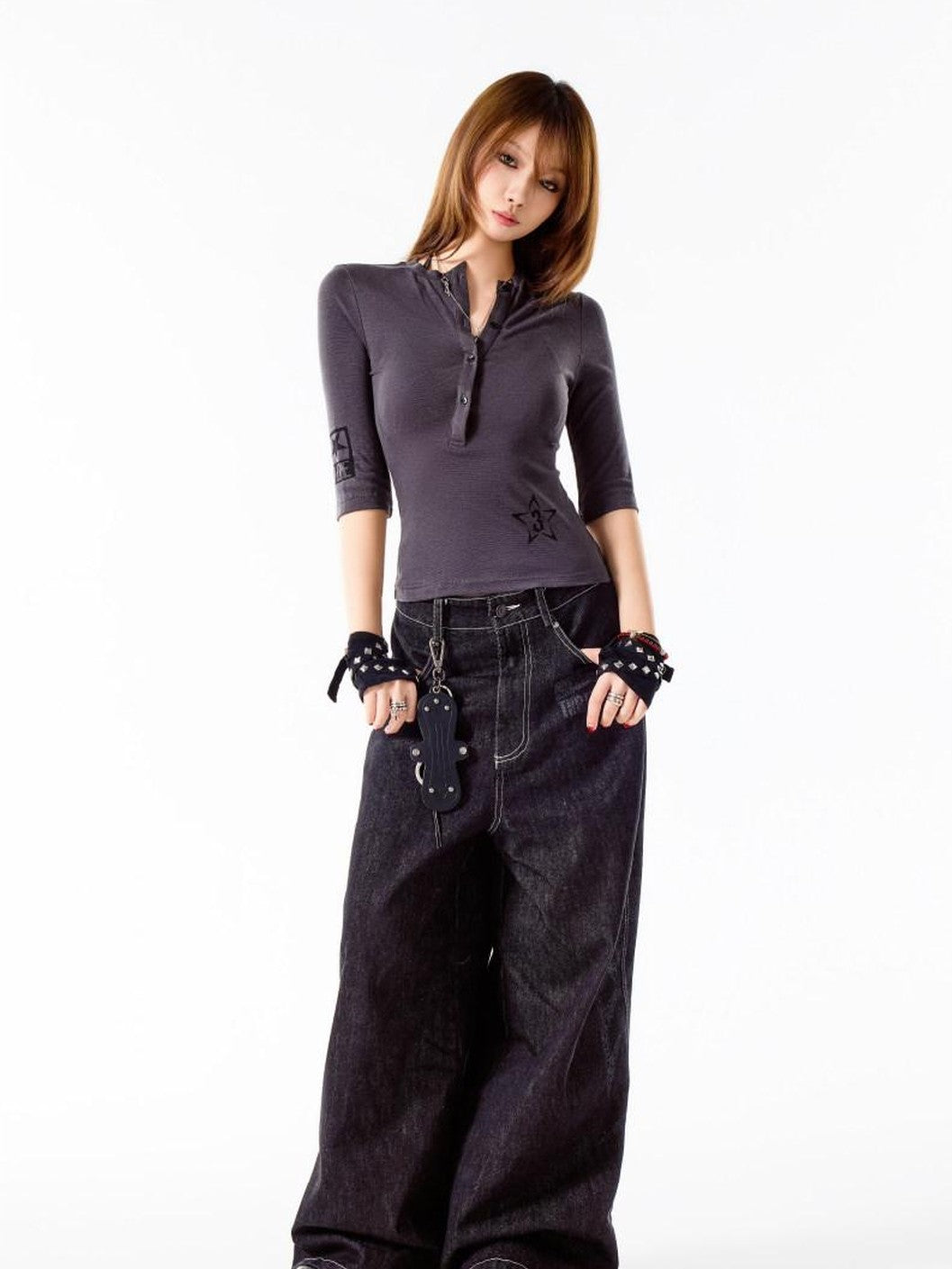3MODE Slim Fit Printed Patchwork Streetwear Women&
