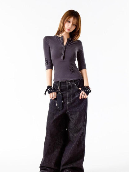 3MODE Slim Fit Printed Patchwork Streetwear Women&