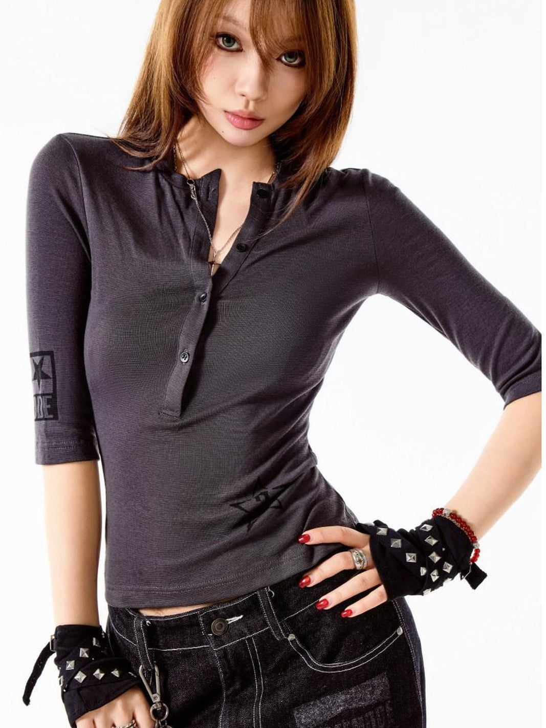 3MODE Slim Fit Printed Patchwork Streetwear Women&
