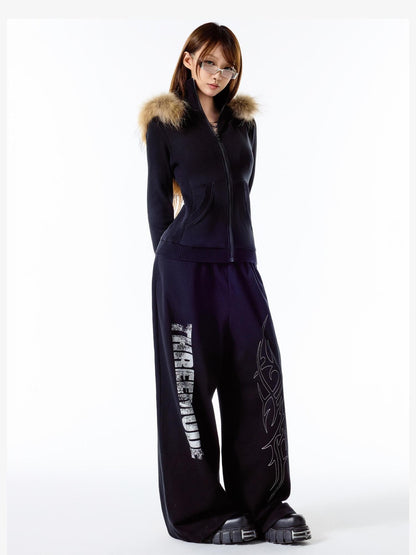 3MODE Solid Black Hooded Slim High Collar Women&