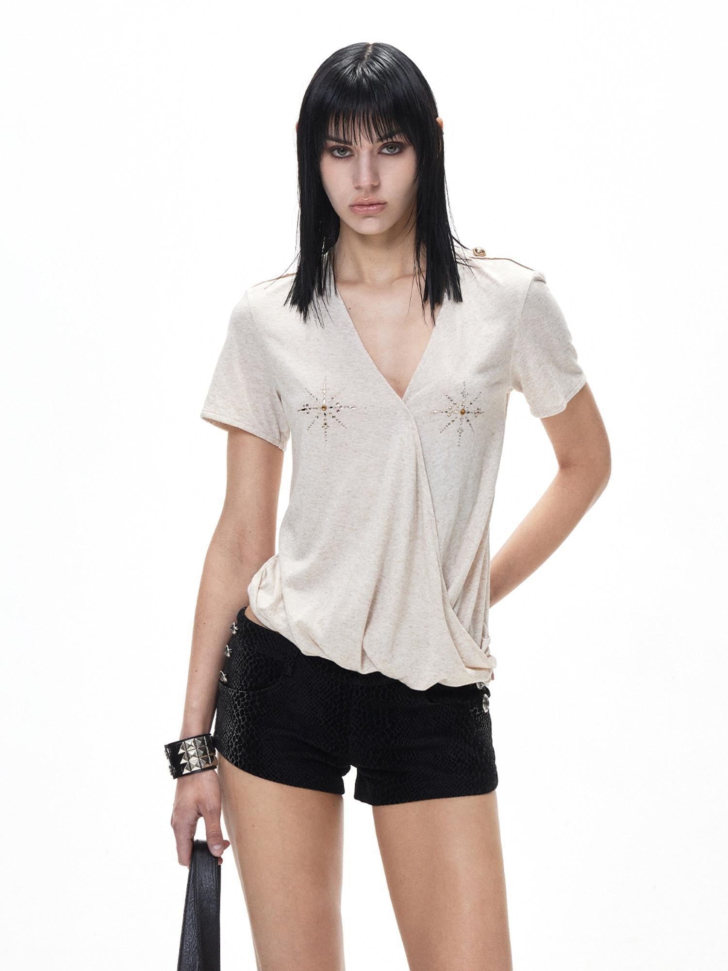 3MODE Sparkle Rhinestone Loose V-neck Women&