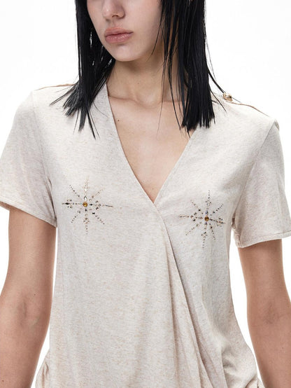 3MODE Sparkle Rhinestone Loose V-neck Women&