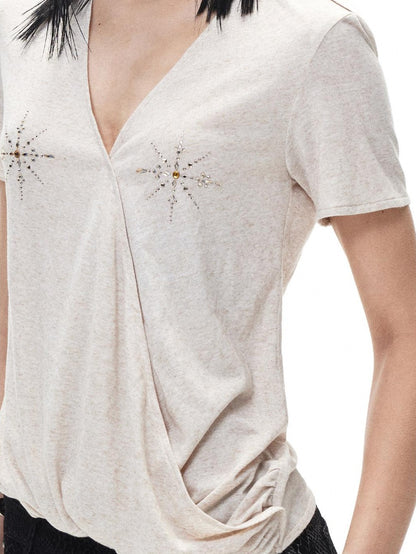 3MODE Sparkle Rhinestone Loose V-neck Women&