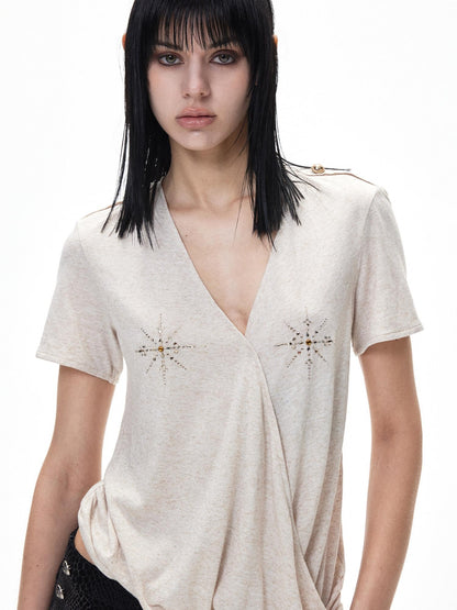 3MODE Sparkle Rhinestone Loose V-neck Women&