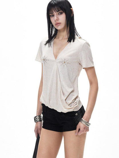 3MODE Sparkle Rhinestone Loose V-neck Women&
