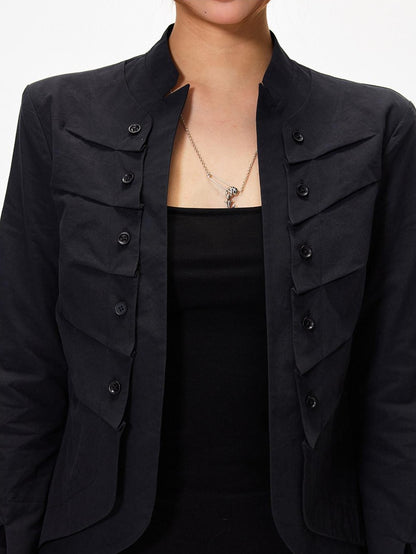 3MODE Stand Collar Multi Pocket Cropped Curved Hem Women&