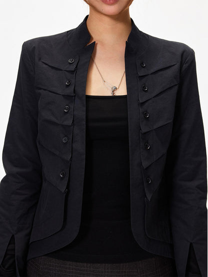 3MODE Stand Collar Multi Pocket Cropped Curved Hem Women&