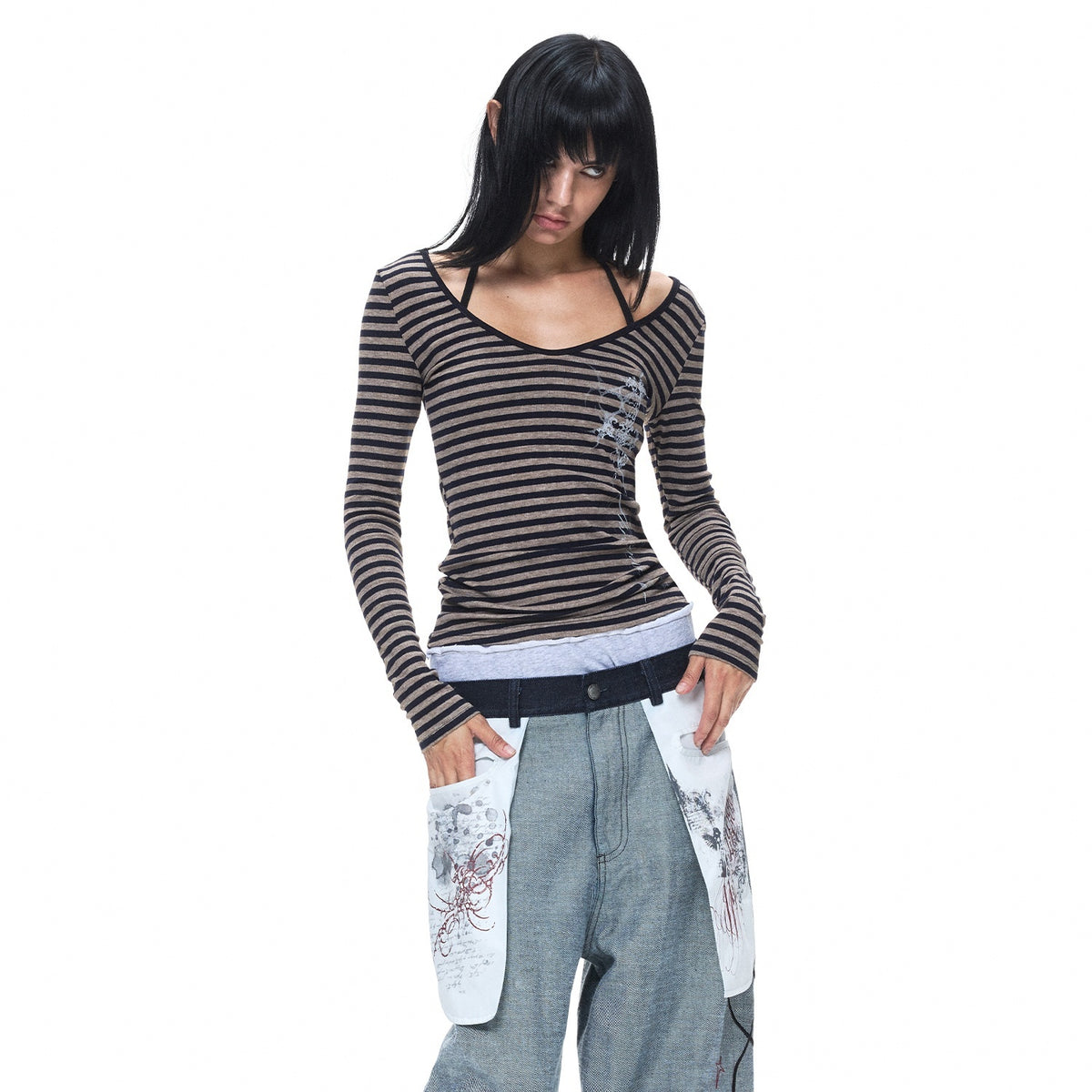 3MODE_Striped_Vine_Print_Round_Neck_Women&