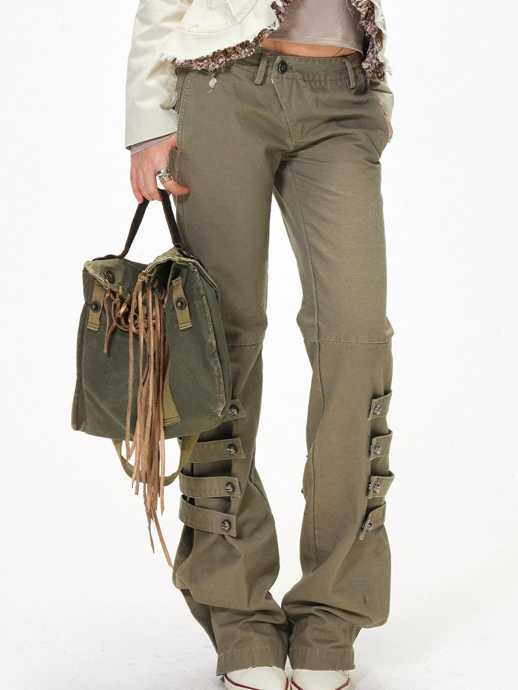 3MODE Subculture Side Tie Metal Buckle Stacked Hem Women&