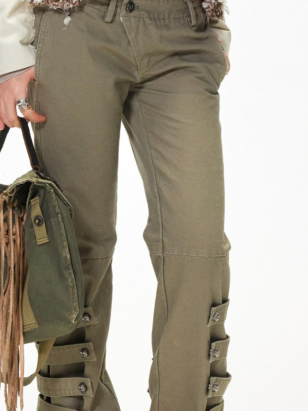 3MODE Subculture Side Tie Metal Buckle Stacked Hem Women&