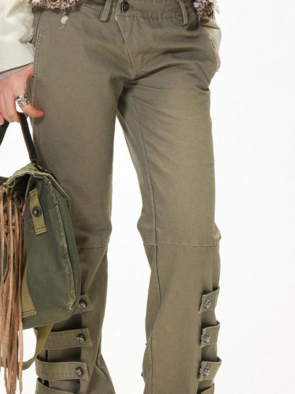 3MODE Subculture Side Tie Metal Buckle Stacked Hem Women&