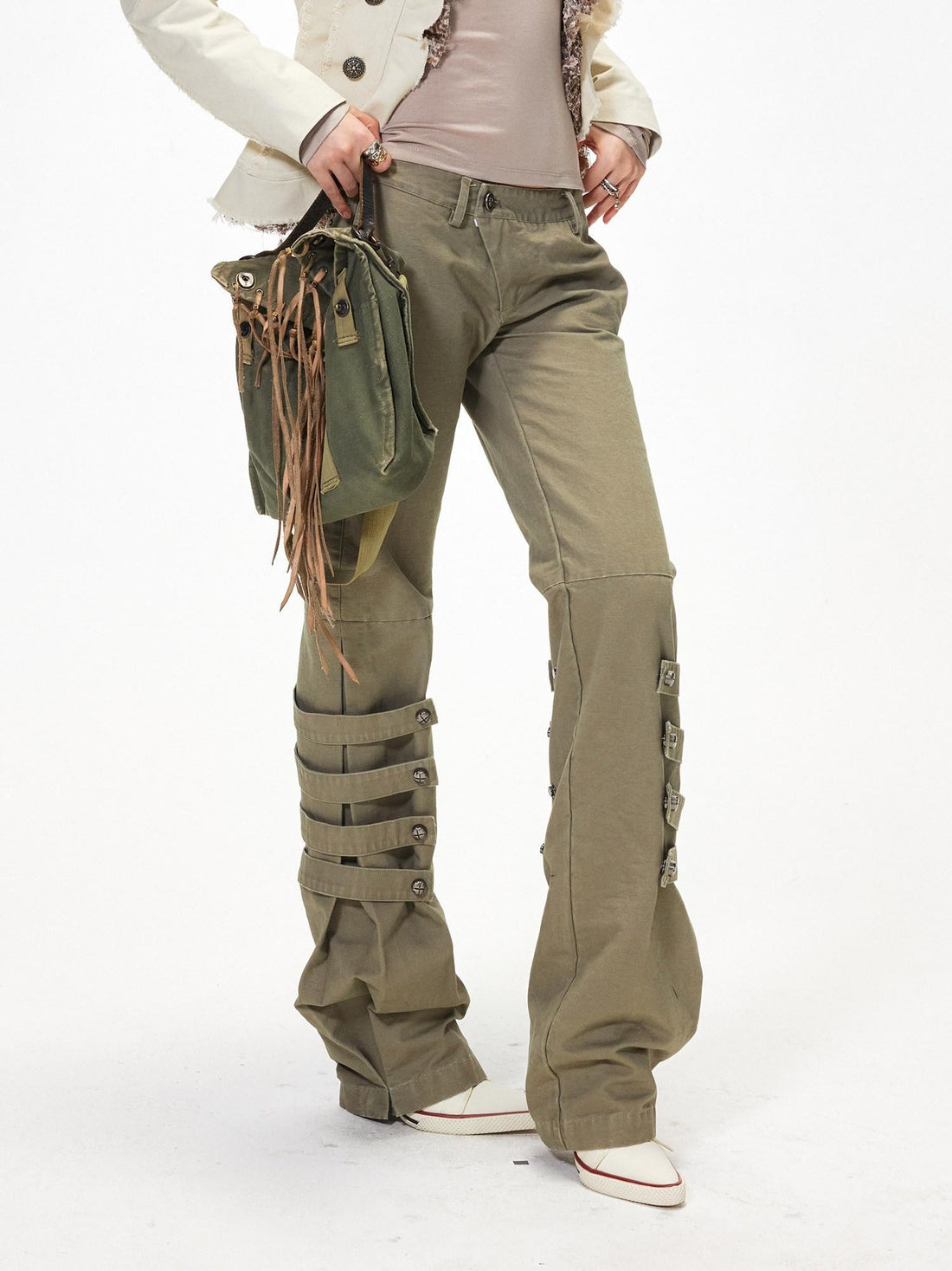 3MODE Subculture Side Tie Metal Buckle Stacked Hem Women&