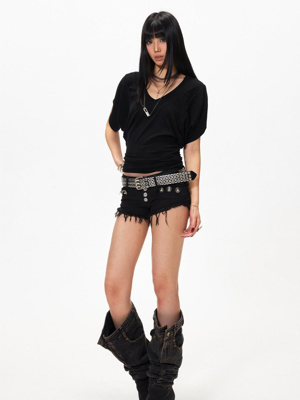 3MODE V-neck Batwing Sleeve Waist Cinch Women&