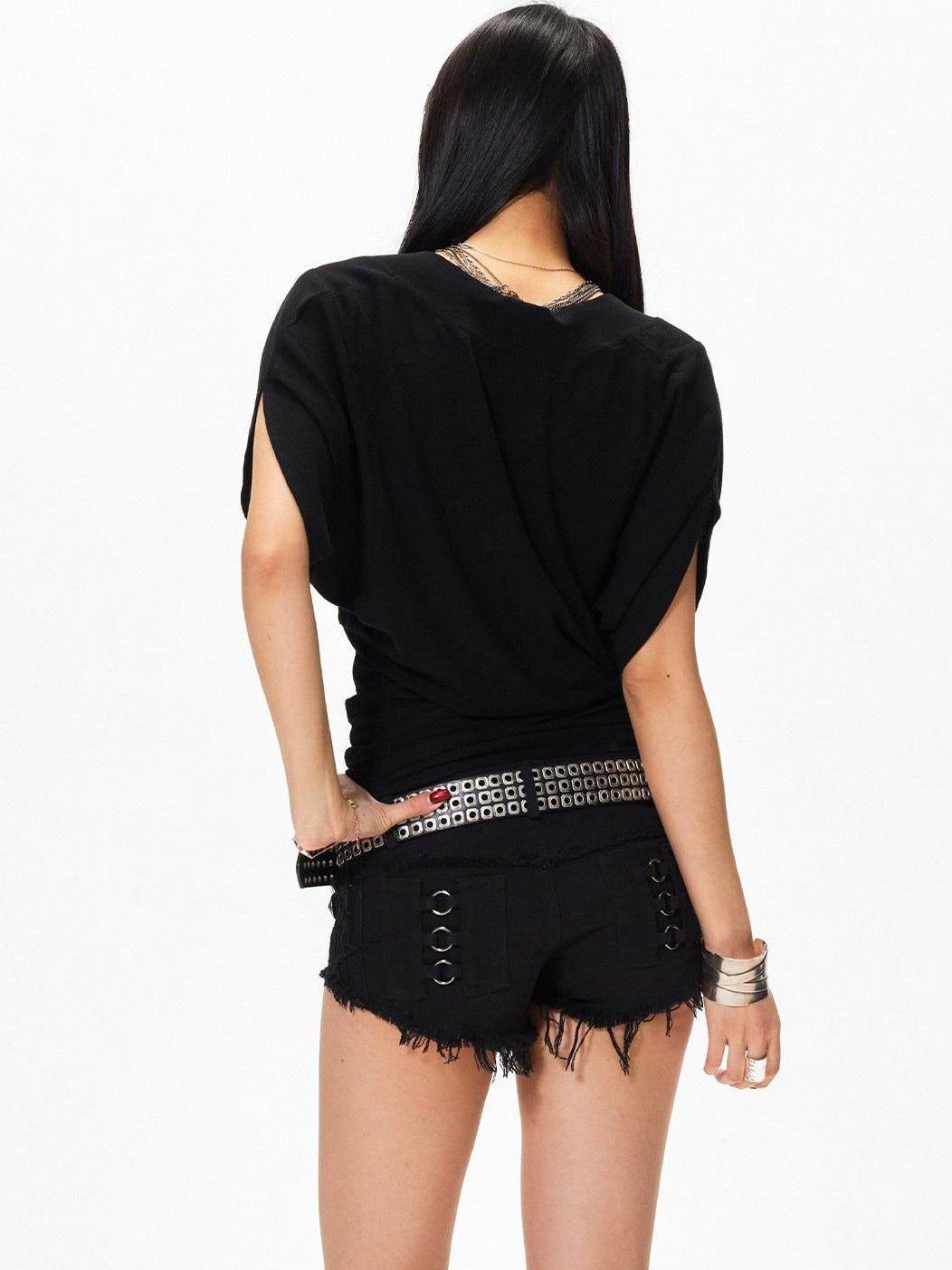 3MODE V-neck Batwing Sleeve Waist Cinch Women&