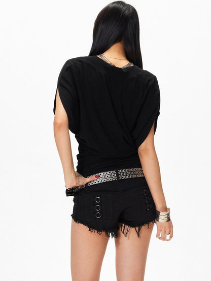 3MODE V-neck Batwing Sleeve Waist Cinch Women&