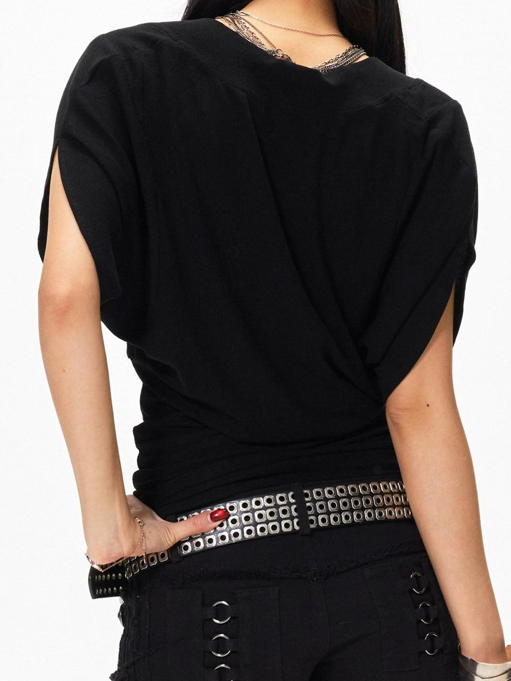 3MODE V-neck Batwing Sleeve Waist Cinch Women&