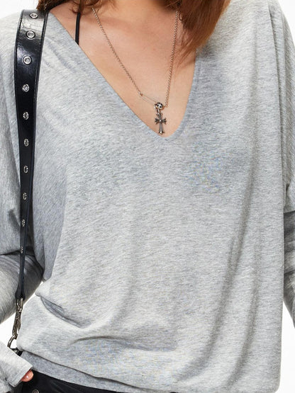 3MODE V-neck Patchwork Loose Fit Sexy Women&
