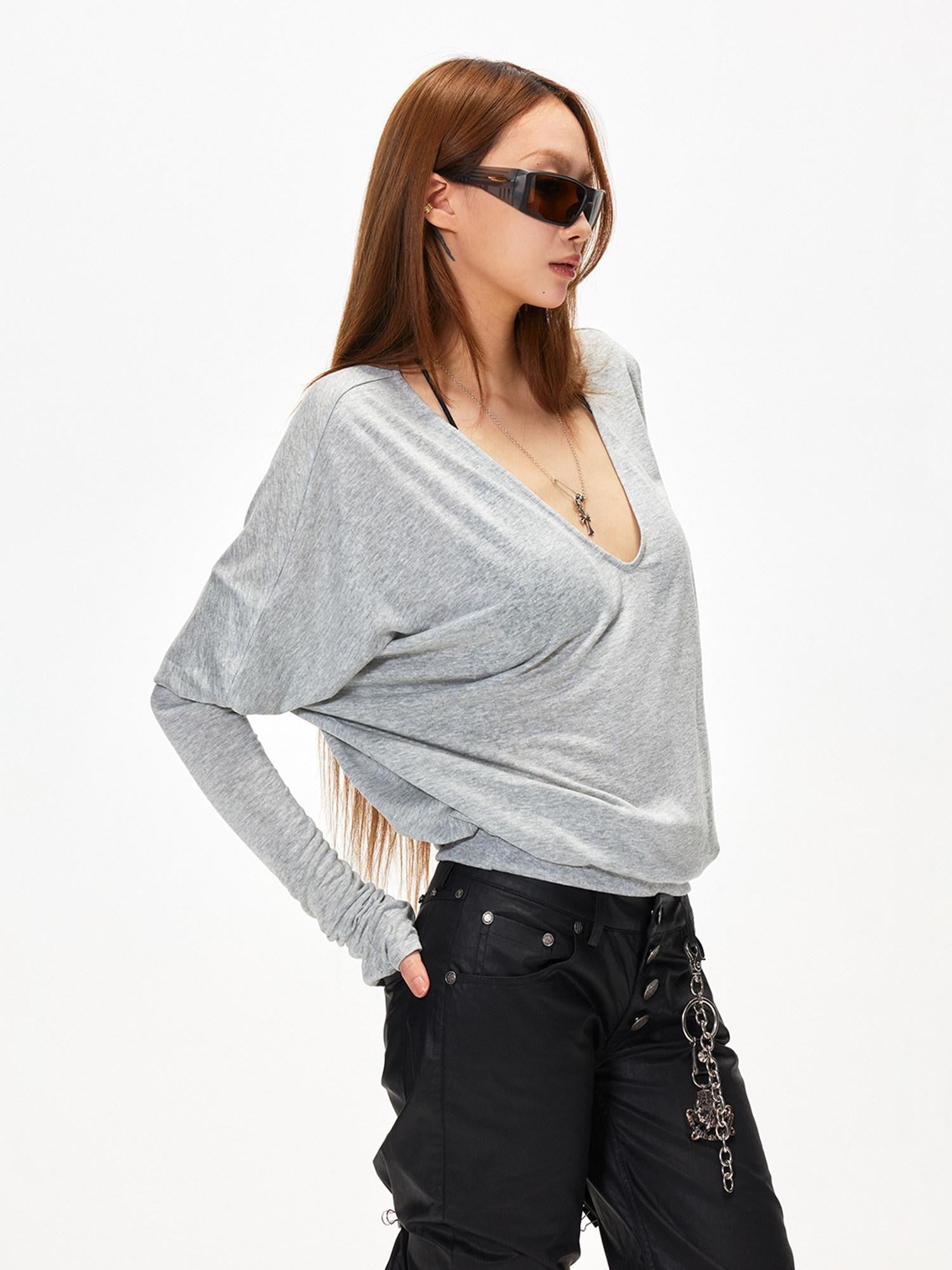 3MODE V-neck Patchwork Loose Fit Sexy Women&