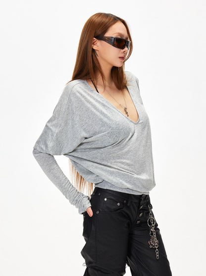 3MODE V-neck Patchwork Loose Fit Sexy Women&