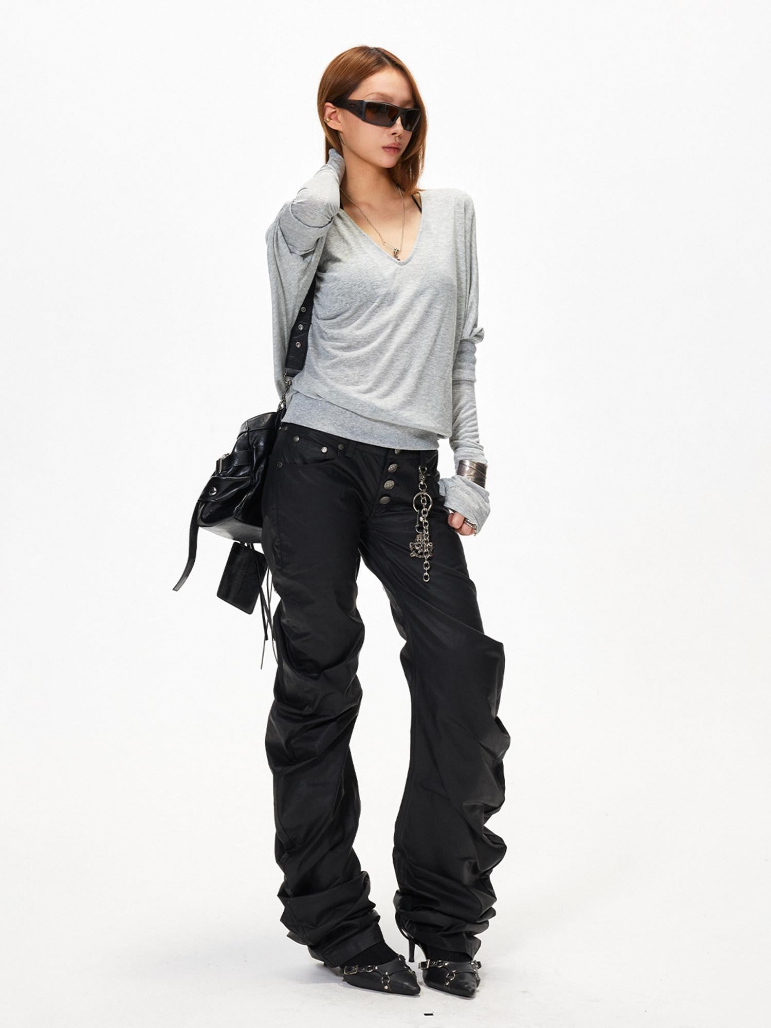3MODE V-neck Patchwork Loose Fit Sexy Women&
