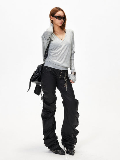 3MODE V-neck Patchwork Loose Fit Sexy Women&