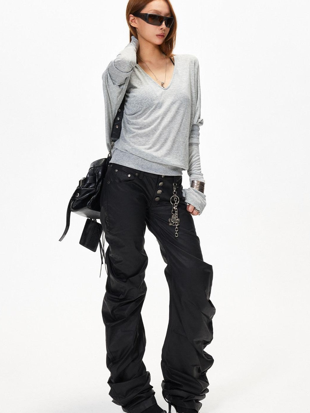 3MODE V-neck Patchwork Loose Fit Sexy Women&