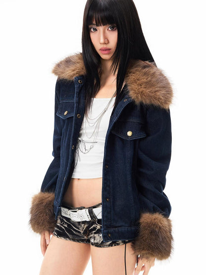 3MODE Vintage Detachable Fur Collar Fleece Lined Women&