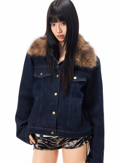 3MODE Vintage Detachable Fur Collar Fleece Lined Women&