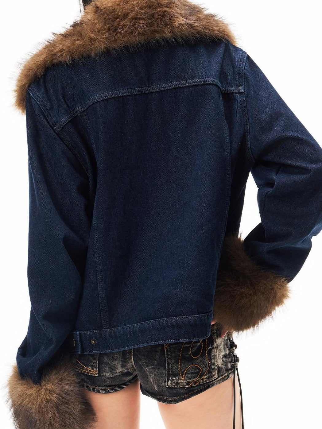 3MODE Vintage Detachable Fur Collar Fleece Lined Women&