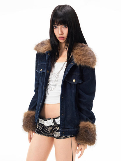 3MODE Vintage Detachable Fur Collar Fleece Lined Women&