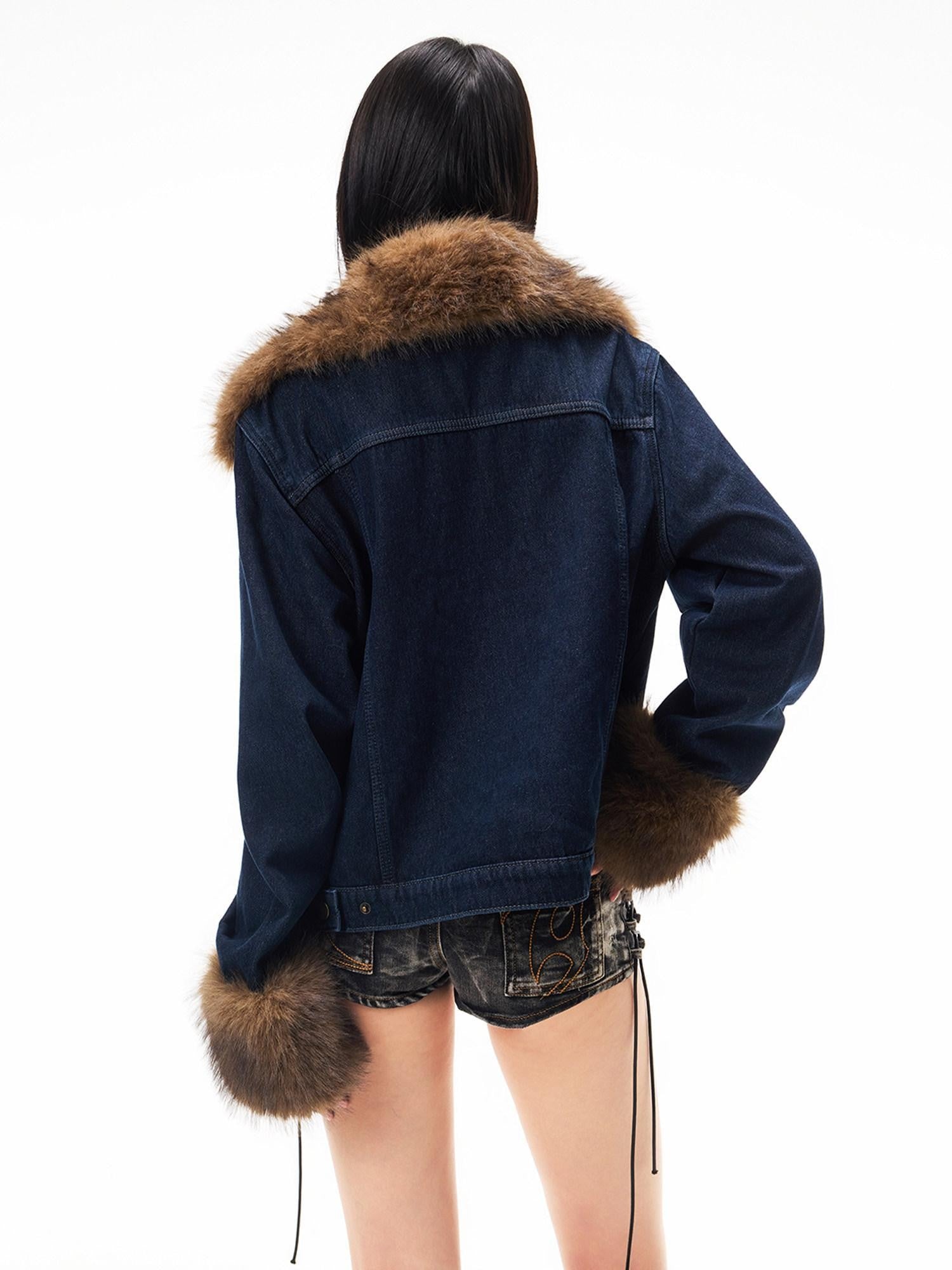 3MODE Vintage Detachable Fur Collar Fleece Lined Women&