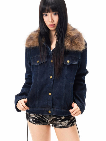 3MODE Vintage Detachable Fur Collar Fleece Lined Women&