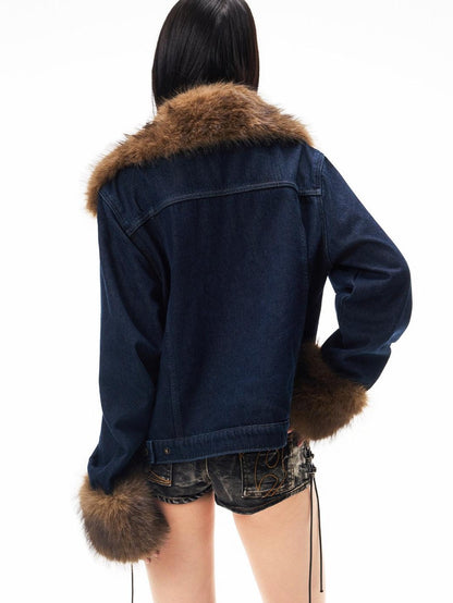 3MODE Vintage Detachable Fur Collar Fleece Lined Women&