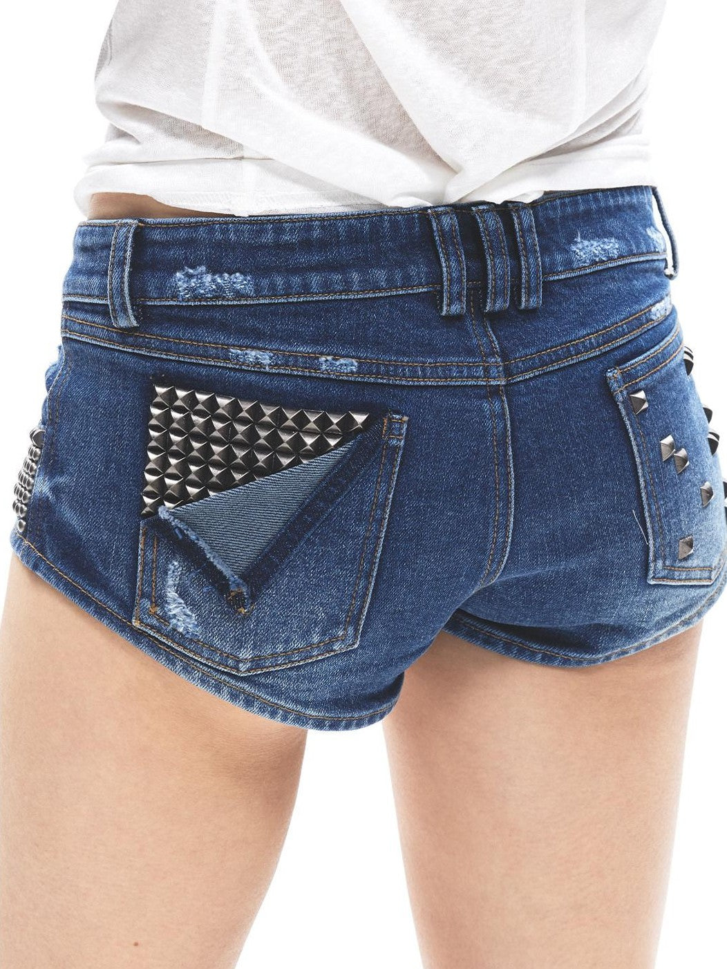 3MODE Vintage Distressed Studded Low Rise Slim Women&
