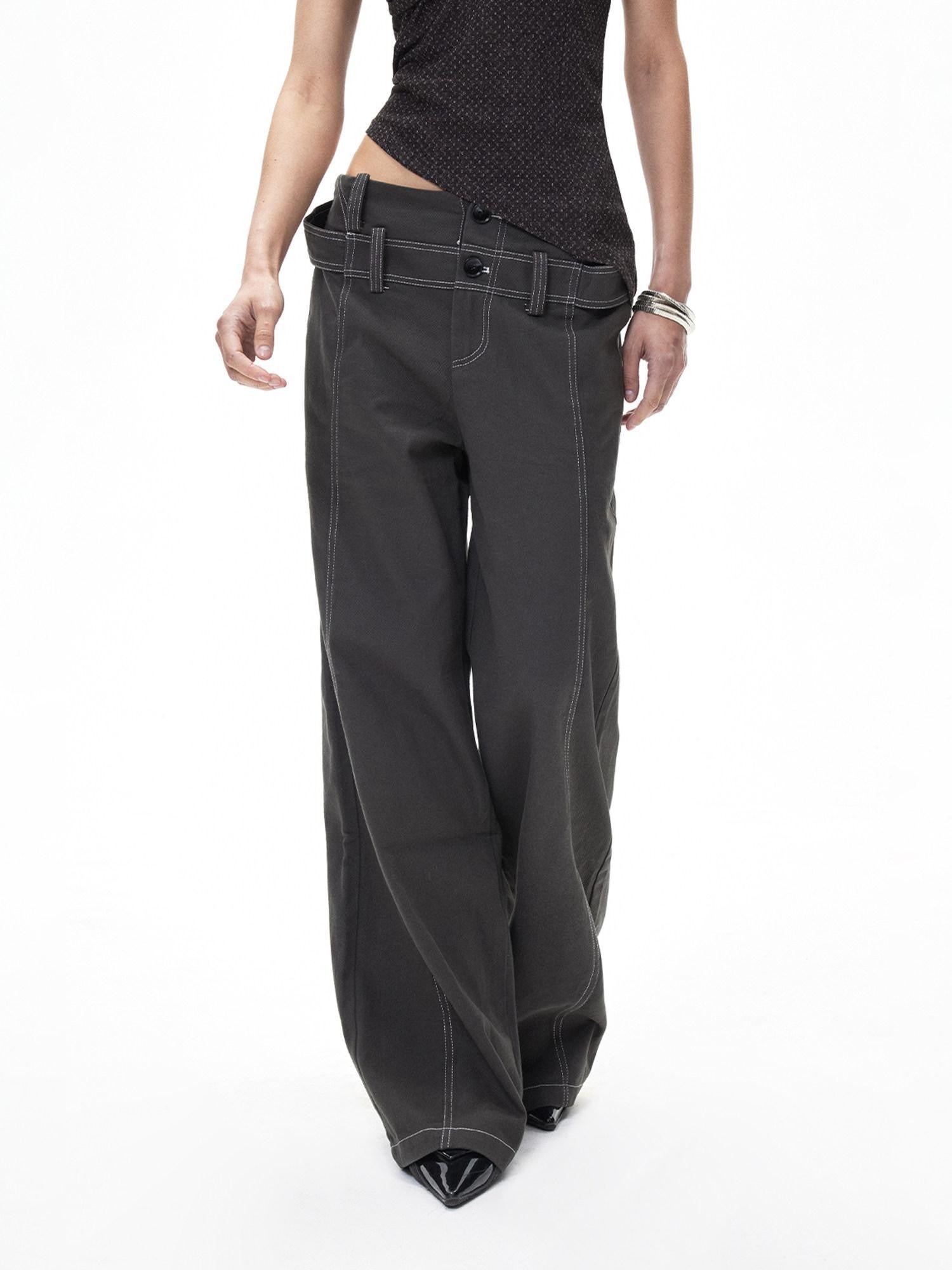 3MODE Vintage Double Waistband Mid High Waist Drapey Women&
