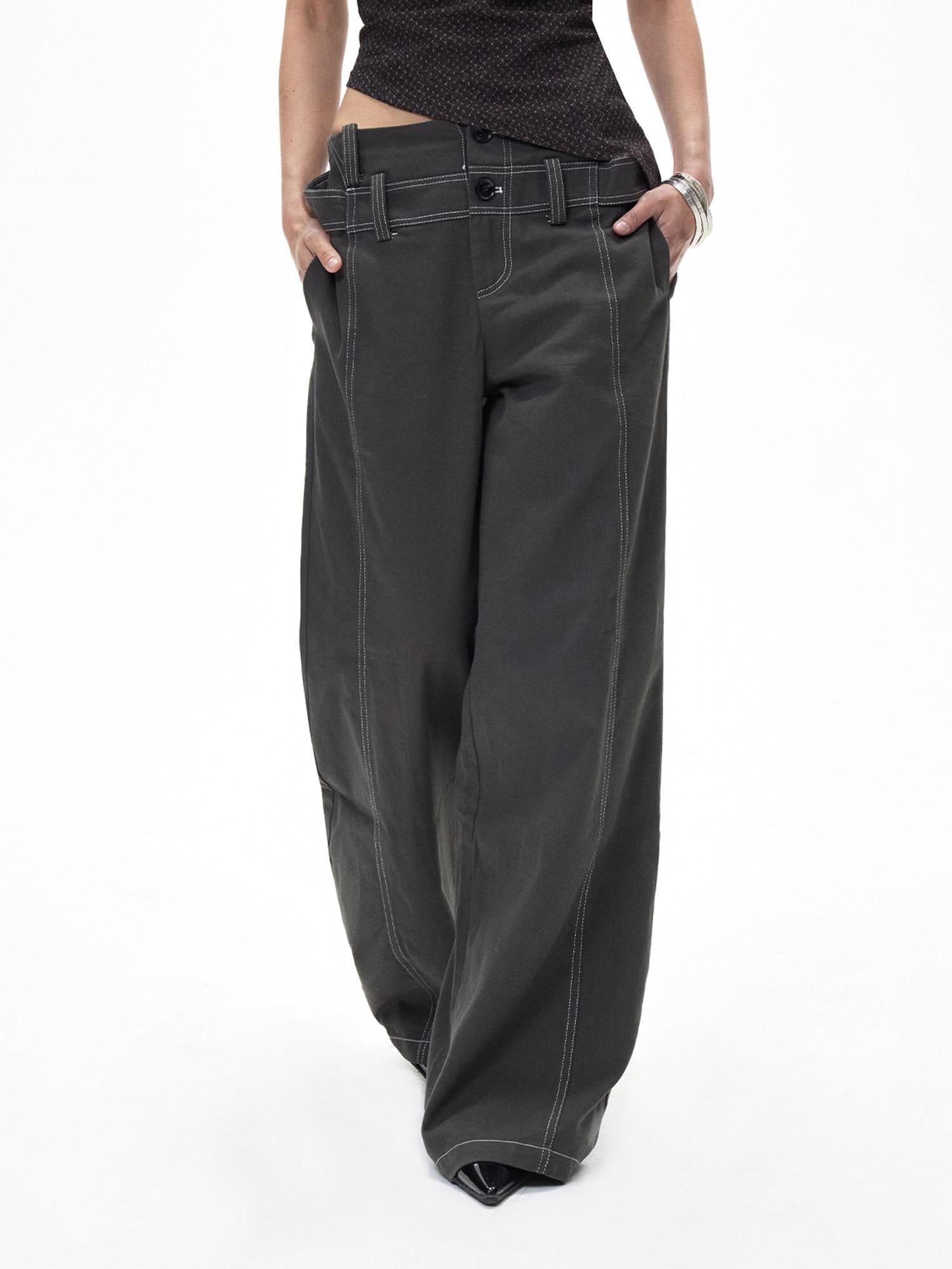 3MODE Vintage Double Waistband Mid High Waist Drapey Women&