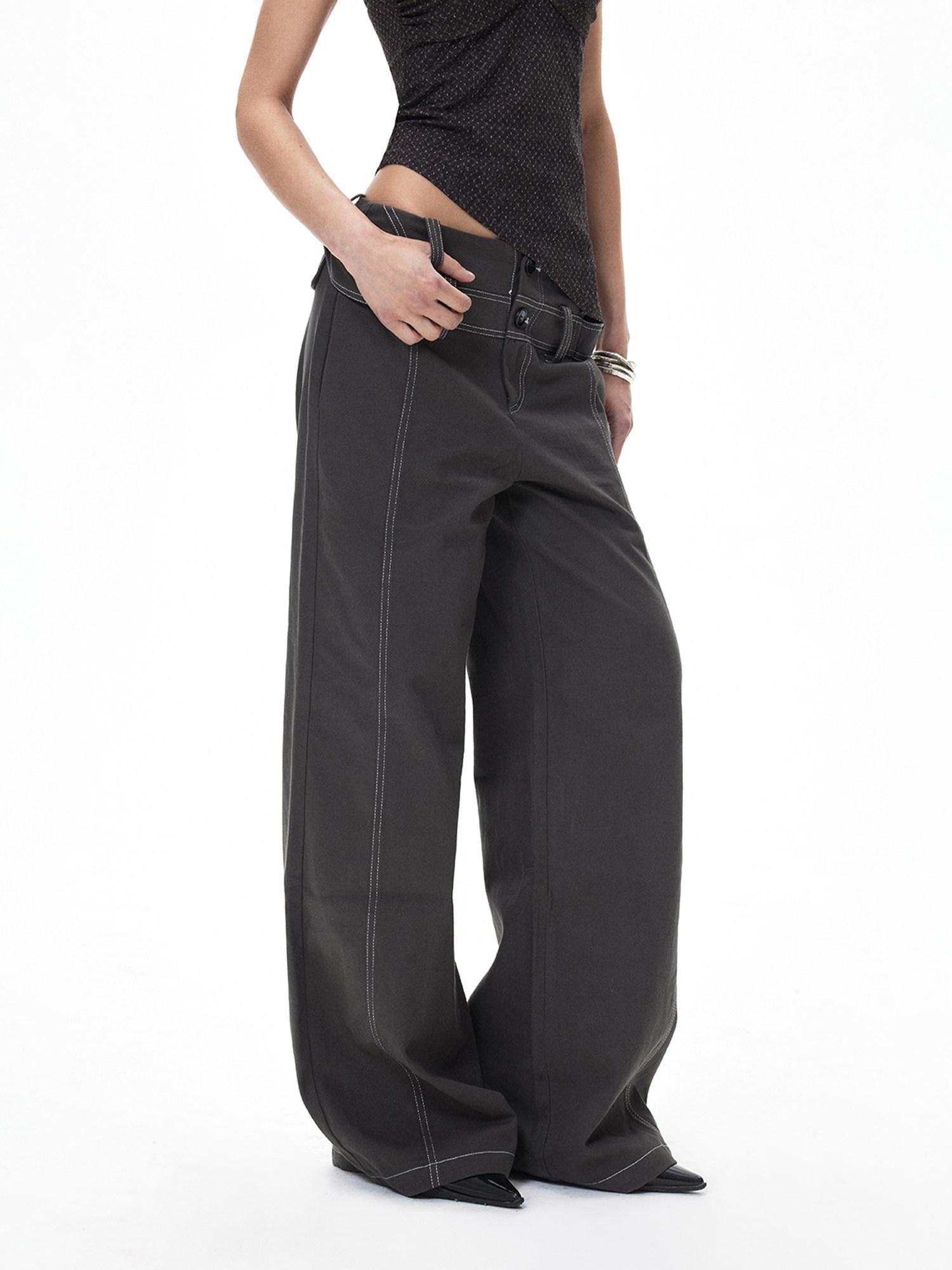 3MODE Vintage Double Waistband Mid High Waist Drapey Women&