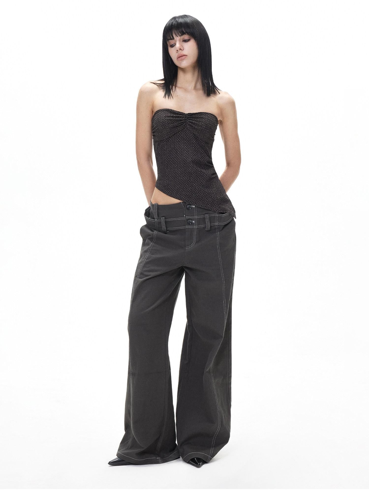 3MODE Vintage Double Waistband Mid High Waist Drapey Women&
