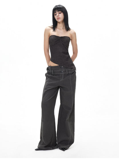 3MODE Vintage Double Waistband Mid High Waist Drapey Women&