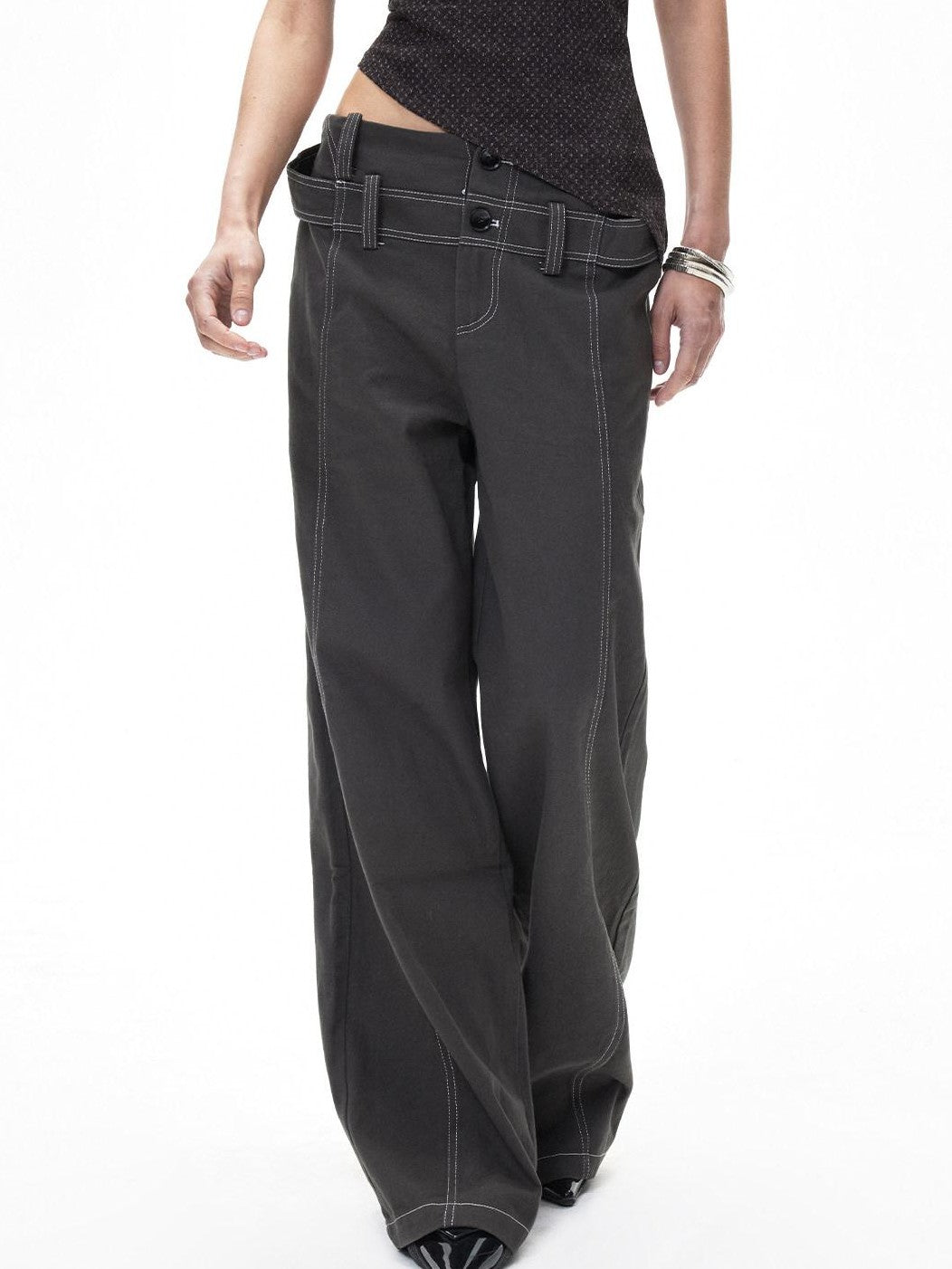 3MODE Vintage Double Waistband Mid High Waist Drapey Women&