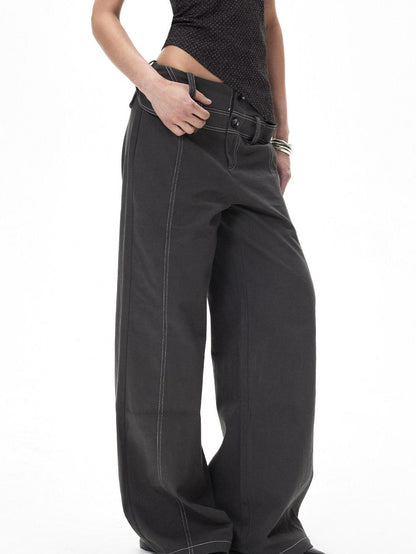 3MODE Vintage Double Waistband Mid High Waist Drapey Women&