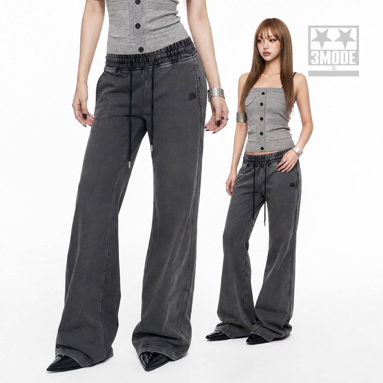 3MODE_Vintage_Gray_Low_Waist_Slight_Flare_Slimming_Women&