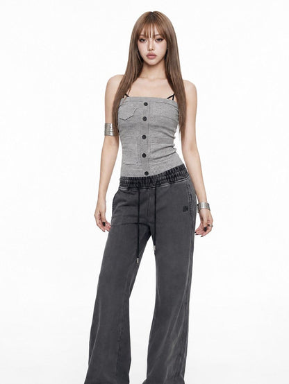 3MODE Vintage Gray Low Waist Slight Flare Slimming Women&