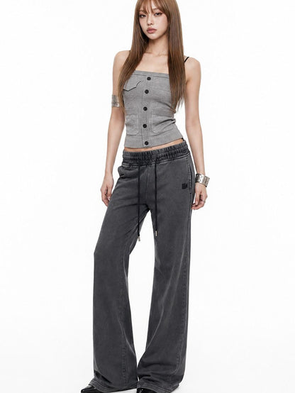 3MODE Vintage Gray Low Waist Slight Flare Slimming Women&