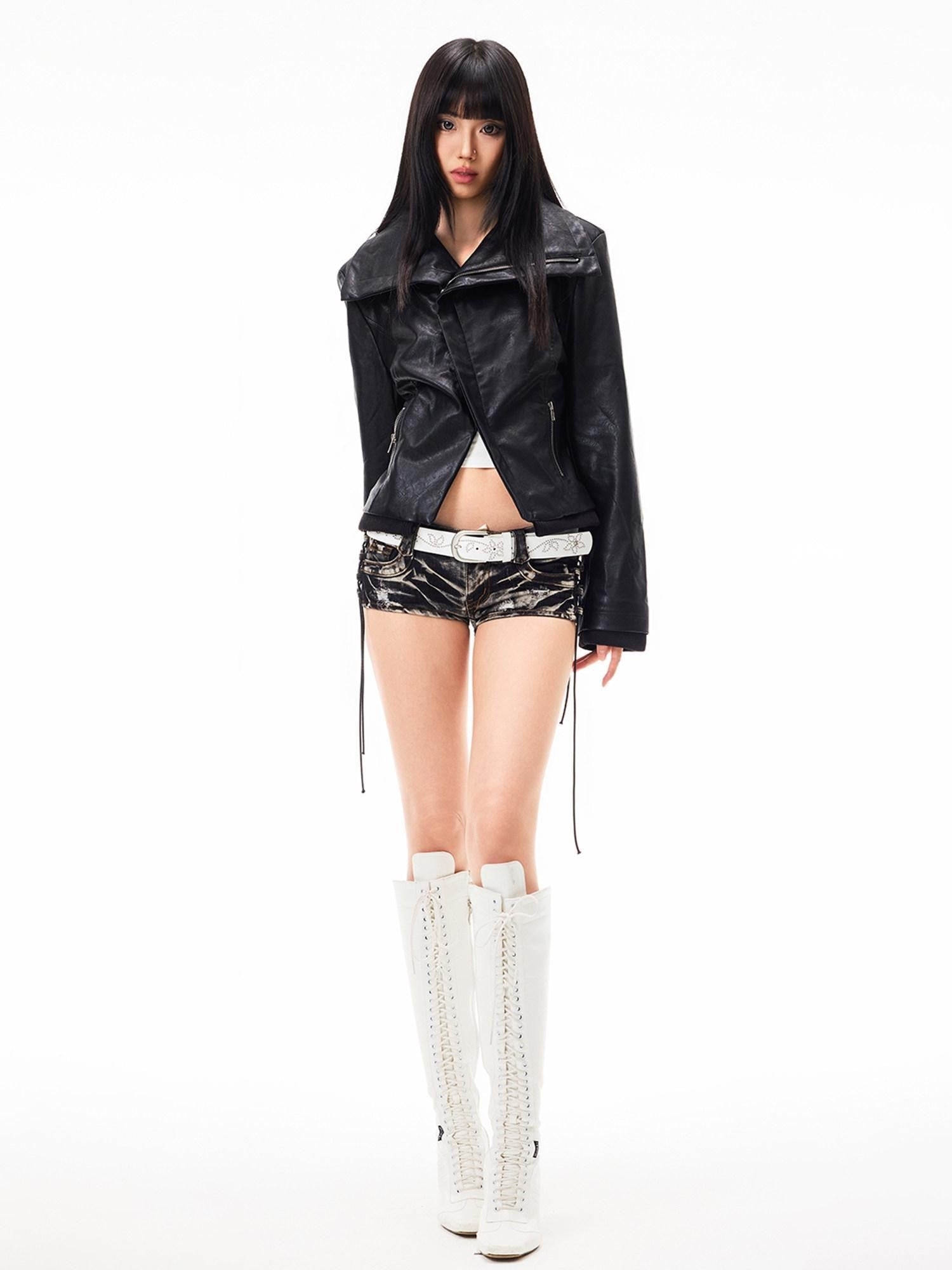 3MODE Vintage Lapel Asymmetrical Zipper Slim Fit Women&