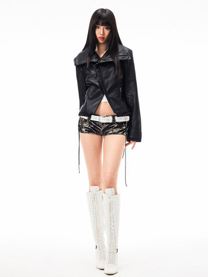 3MODE Vintage Lapel Asymmetrical Zipper Slim Fit Women&