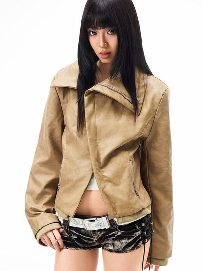 3MODE Vintage Lapel Asymmetrical Zipper Slim Fit Women&
