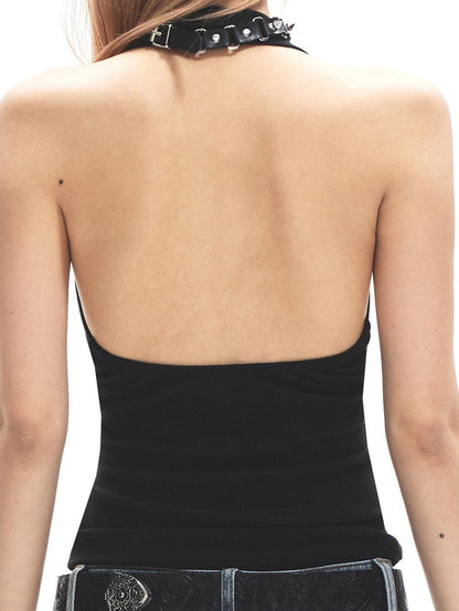 3MODE Vintage Metal Buckle V-neck Waist Cinch Slim Women&