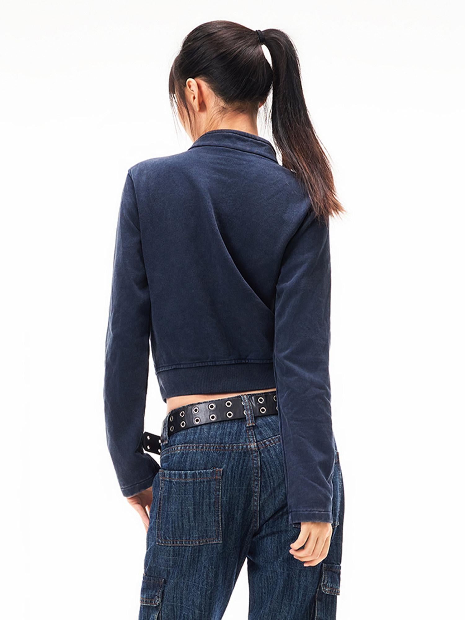 3MODE Vintage Print Stand Collar Zip Up Women&