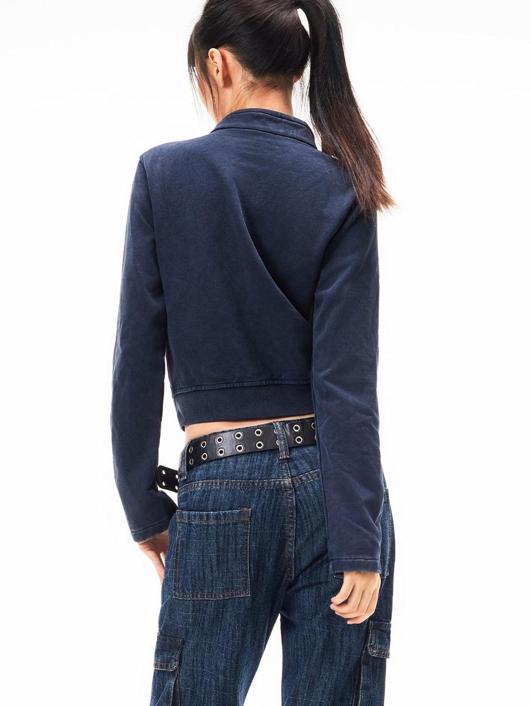 3MODE Vintage Print Stand Collar Zip Up Women&